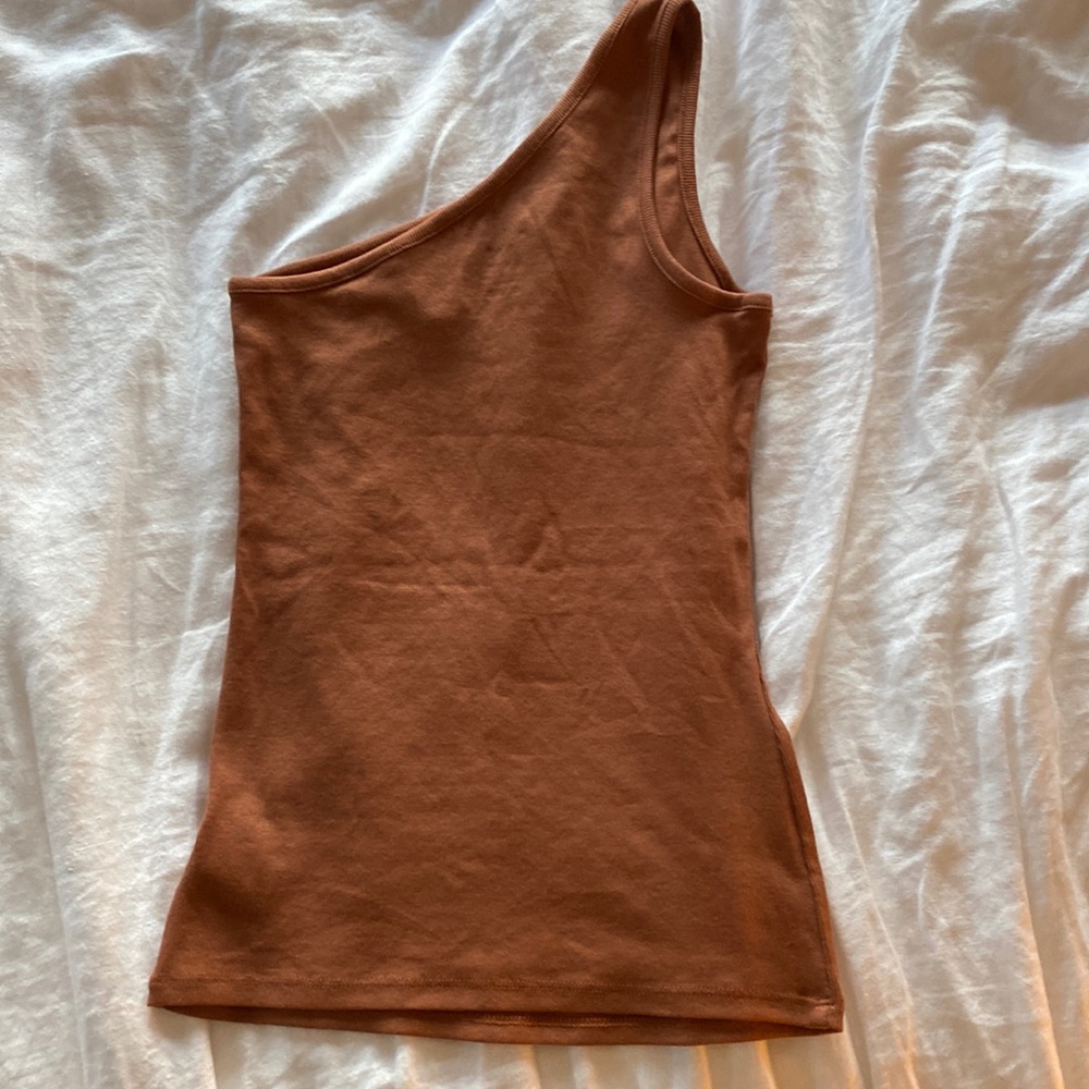A new day - ribbed one shoulder tank - light brown/burnt orange - XS